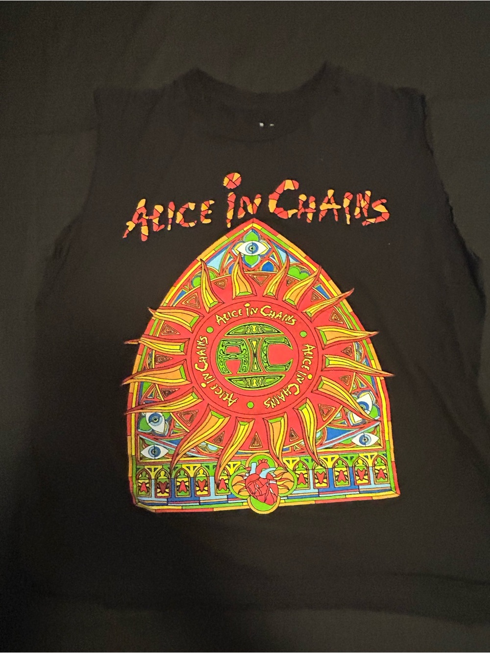 Alice In Chains Black Graphic Band Tank - Neon Sun Stained Glass Design